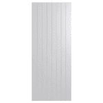 Hume-Internal_Door-HAG11 A vertically oriented, plain white door with subtle vertical grooves evenly spaced across its surface. The door has no visible handle or hardware.
