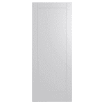 Hume-Internal_Door-HAM1 A plain, white, rectangular interior door with a single recessed panel design, viewed from the front against a white background.
