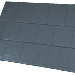 Roofing - Upgrade Concrete Horizon A section of overlapping dark gray roof tiles arranged in neat horizontal rows, commonly used for residential roofing.